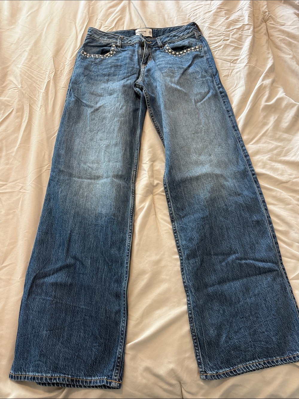 abercrombie kids Blue Denim low rise baggy Jeans with Stud pockets sz 15/16